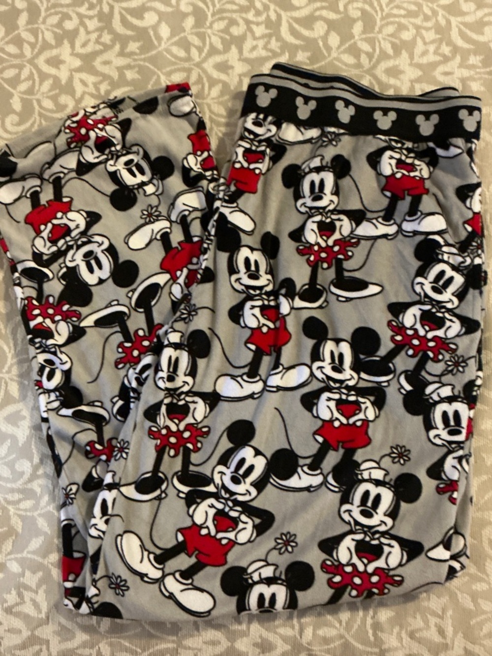 Disney Gray and Red Minnie & Mickey Print Pajama Bottoms with pockets